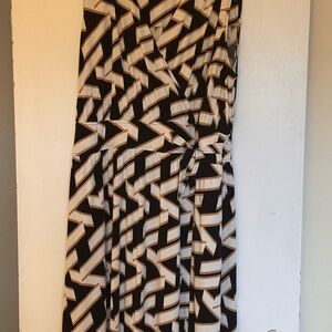 Geometric Black and White Wrap Dress